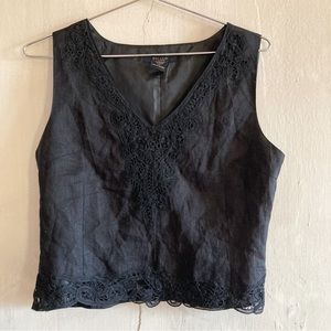 Vintage Y2K 90s Cropped Linen Sexy Balletcore Black Top Lace